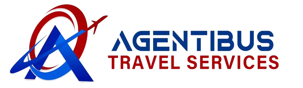 Agentibus Travel Services logo with red and blue airplane design