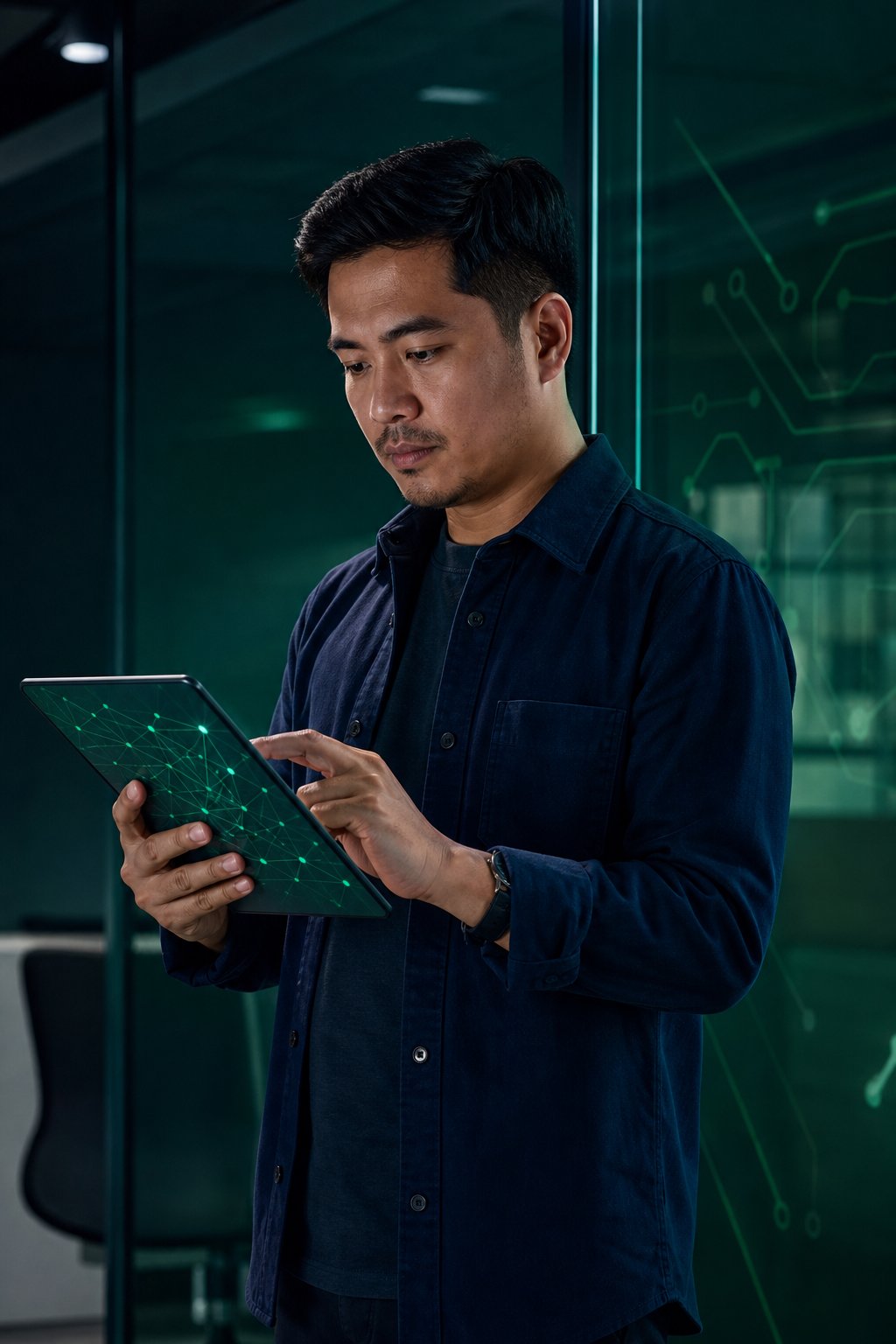 Researcher reviewing connected prospect data for lead generation