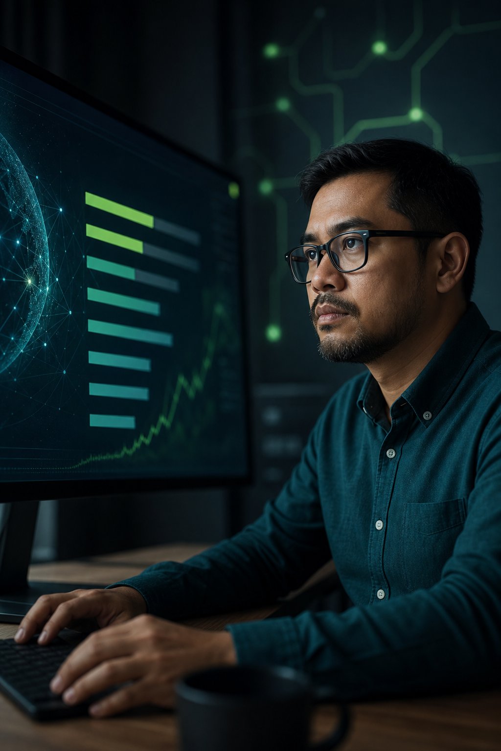 Specialist reviewing search performance for AI search optimization
