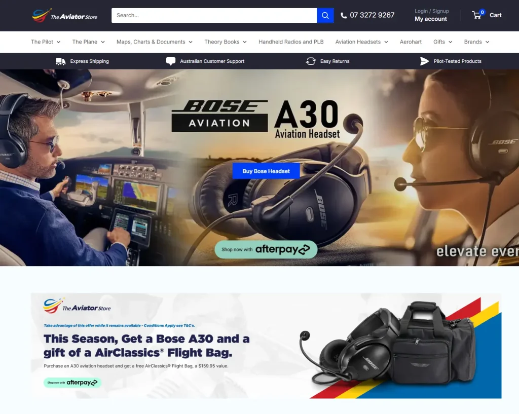 The Aviator Store website
