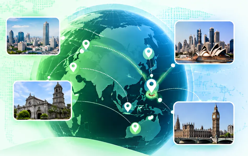 Globe connecting the Philippines with Sydney, London and other global markets