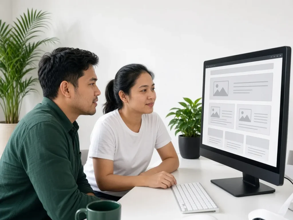 Filipino web team reviewing an on-page SEO layout