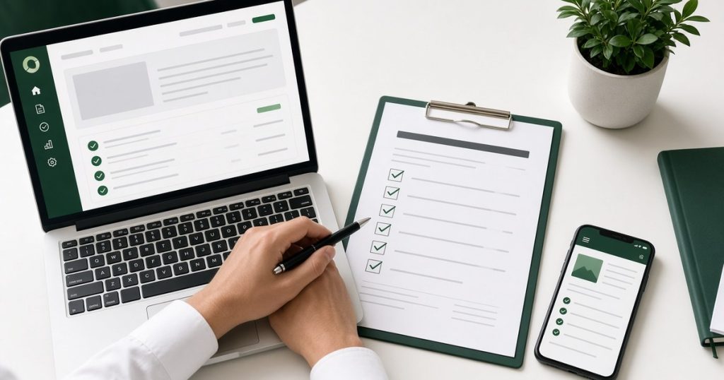 Checklist on a desk for vetting an offshore WordPress team